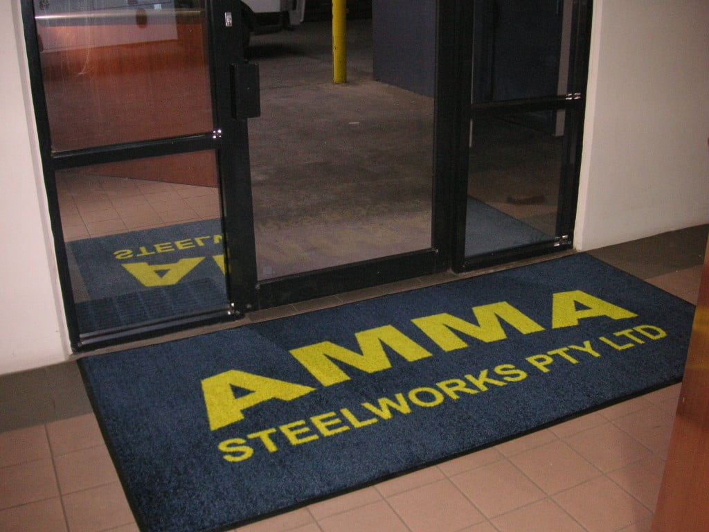 Corporate branded logo mat at Melbourne office reception area entrance